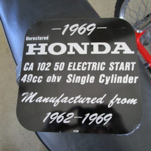 1969 Honda CA102 Name Plate