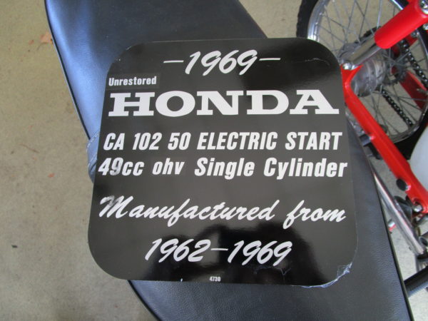 1969 Honda CA102 Name Plate